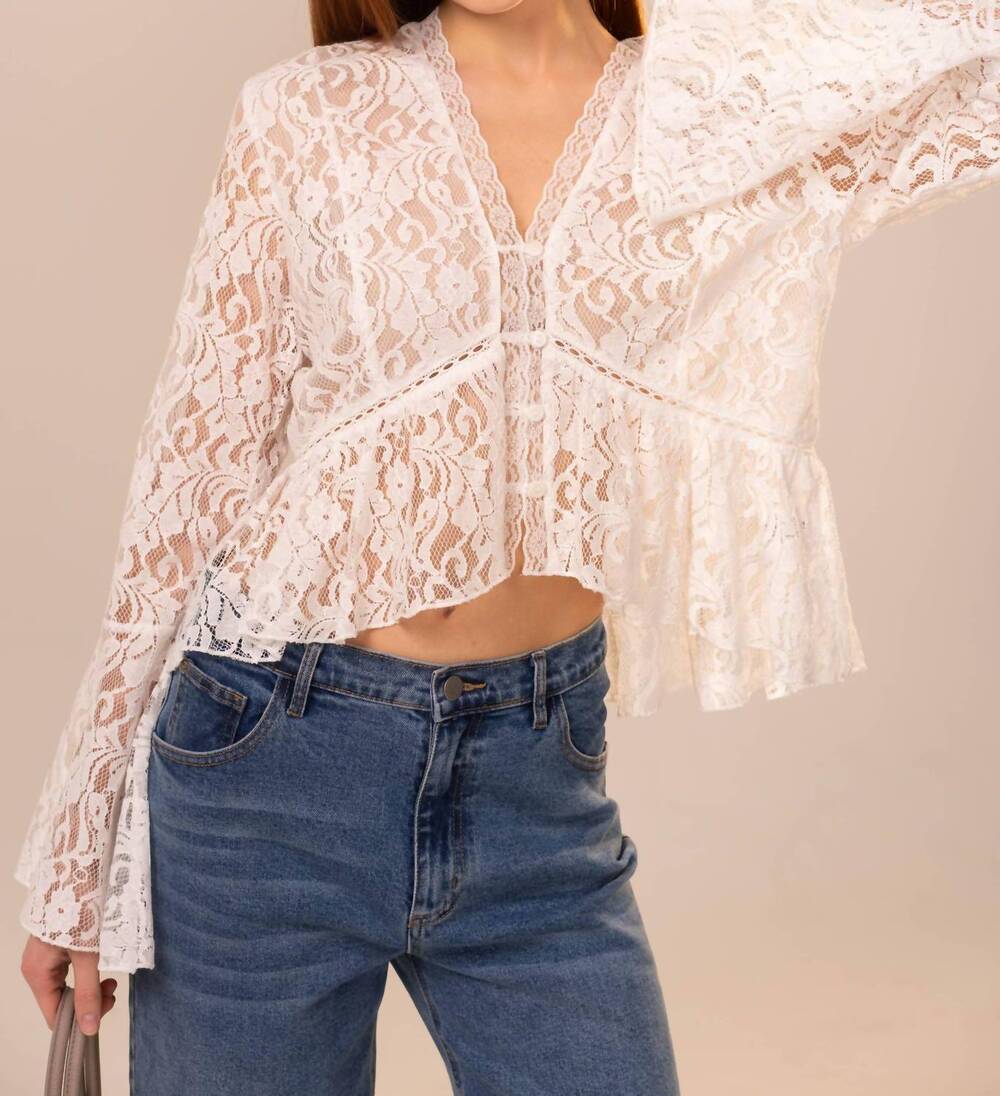 NEW BLUE B lumière lace v-neck blouse in white